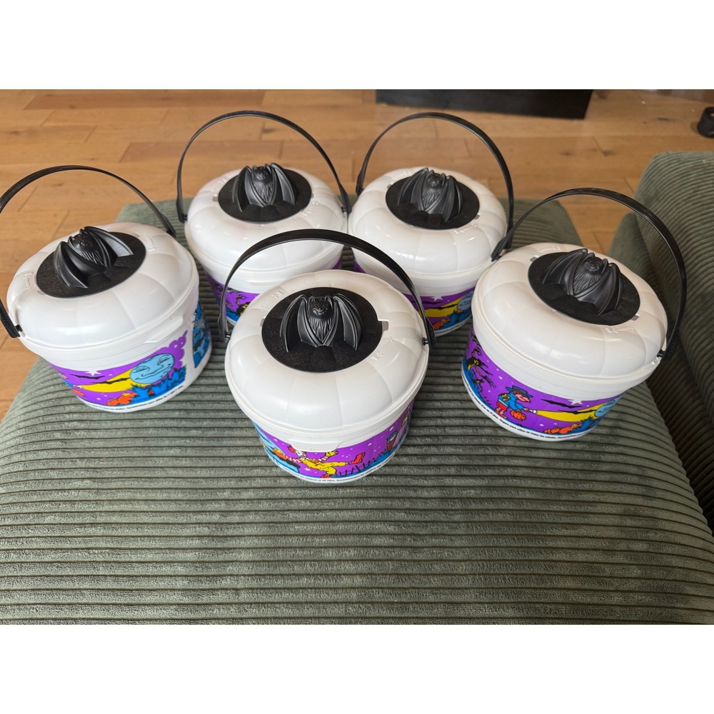 Vintage 1986 McDonalds Halloween Pails Buckets Bat Lid Decoration Lot of 5‎